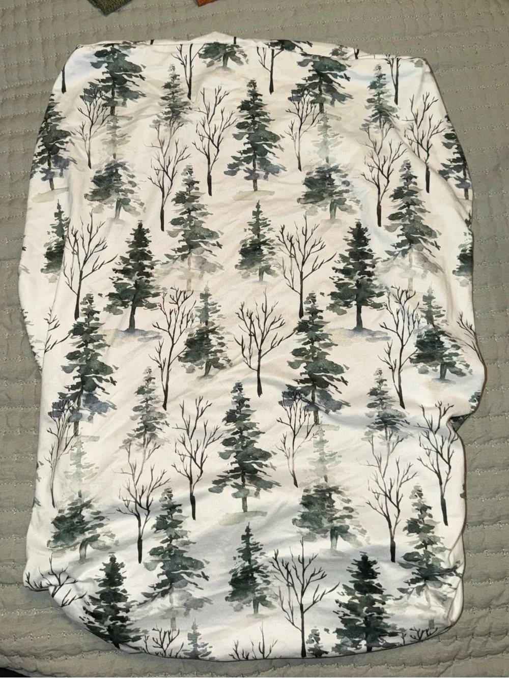 White Fitted Changing Pad Cover with Green Tree Print